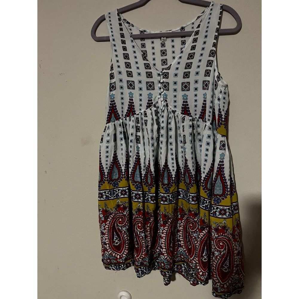 Umgee Belle Dress Bohemian Babydoll Sleeveless Mini Paisley Print Sz Medium